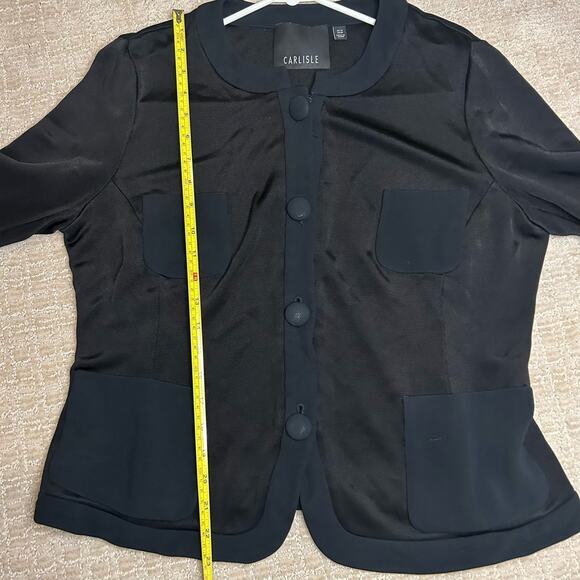 CARLISLE Black Sweater Blazer Button Front Pockets Chic Retro Glam US 14 Career - Picture 6 of 11
